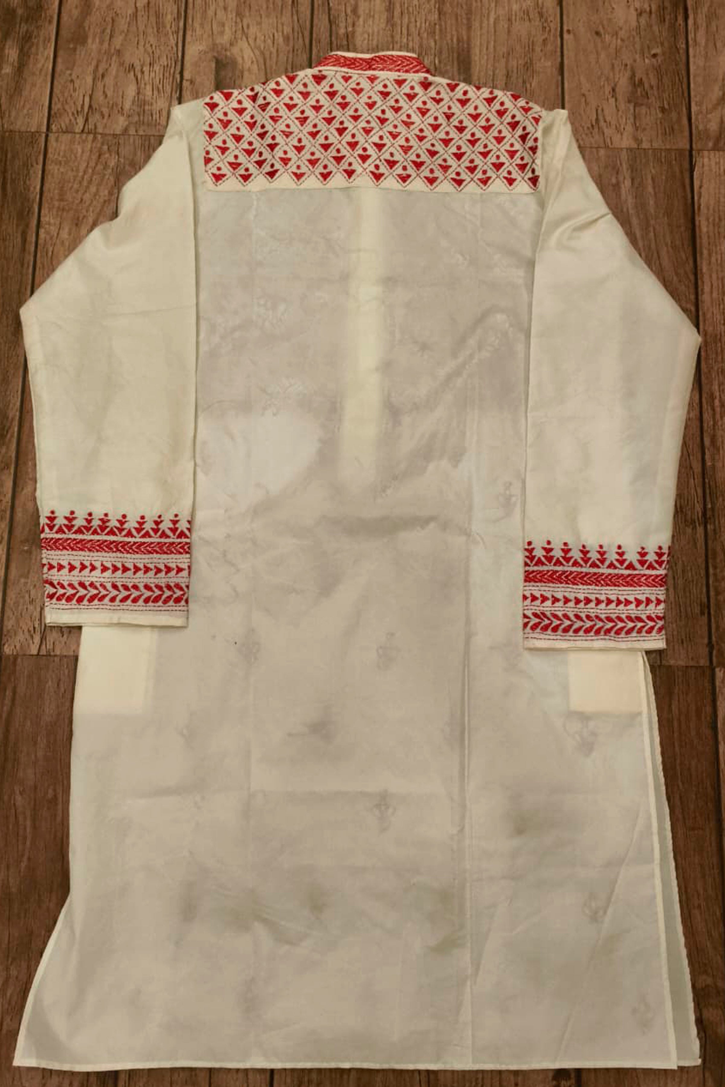 Off White Tussar with Kantha Work (Hand Embroidery) Panjabi