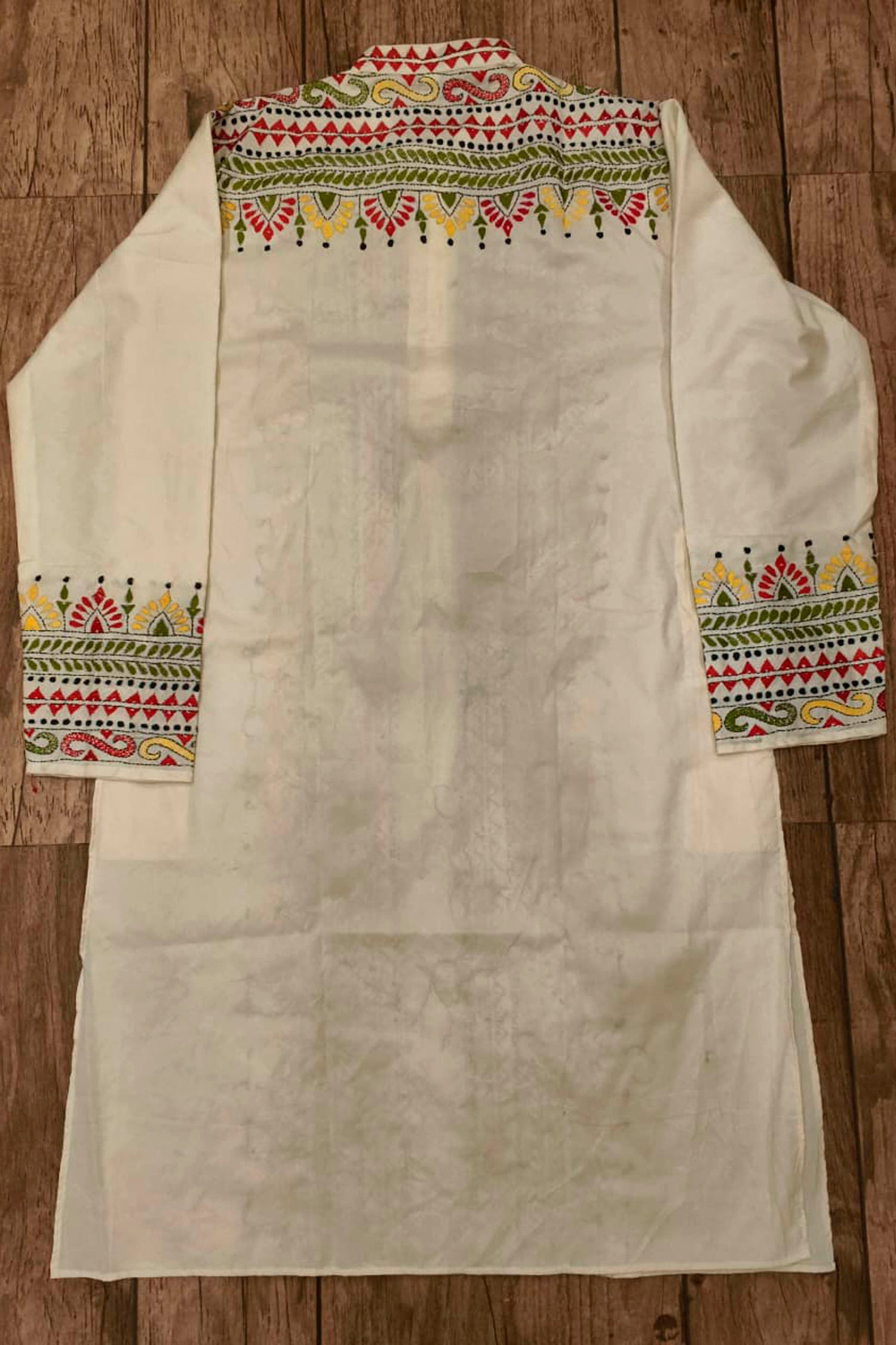 Off White Tussar with Kantha Work (Hand Embroidery) Panjabi