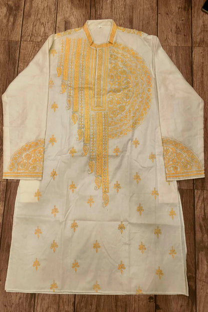 Off White Tussar with Kantha Work (Hand Embroidery) Panjabi