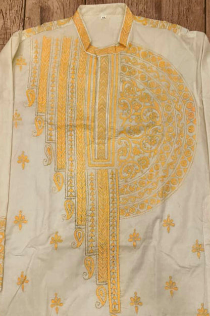 Off White Tussar with Kantha Work (Hand Embroidery) Panjabi