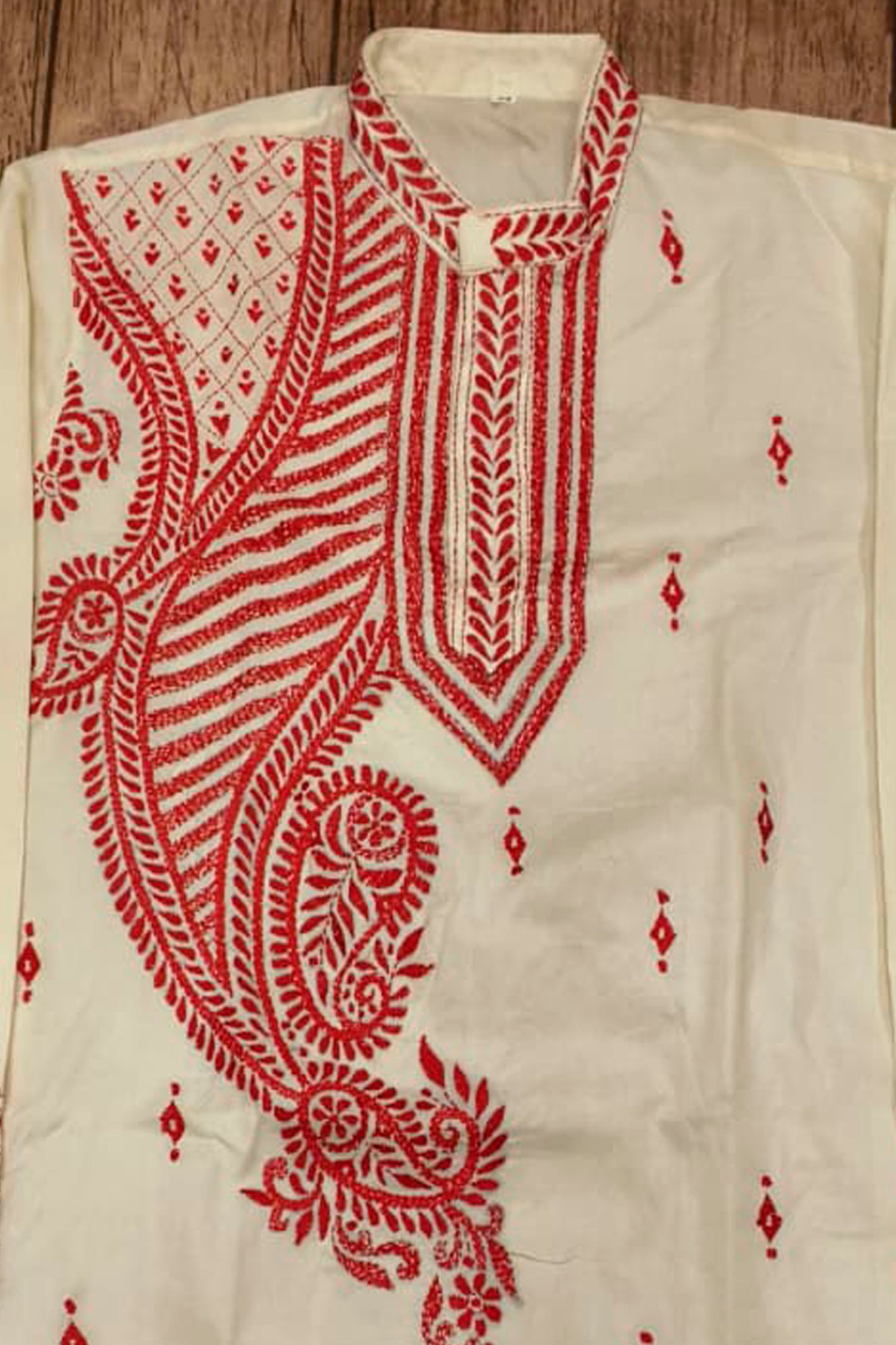 Off White Tussar with Kantha Work (Hand Embroidery) Panjabi