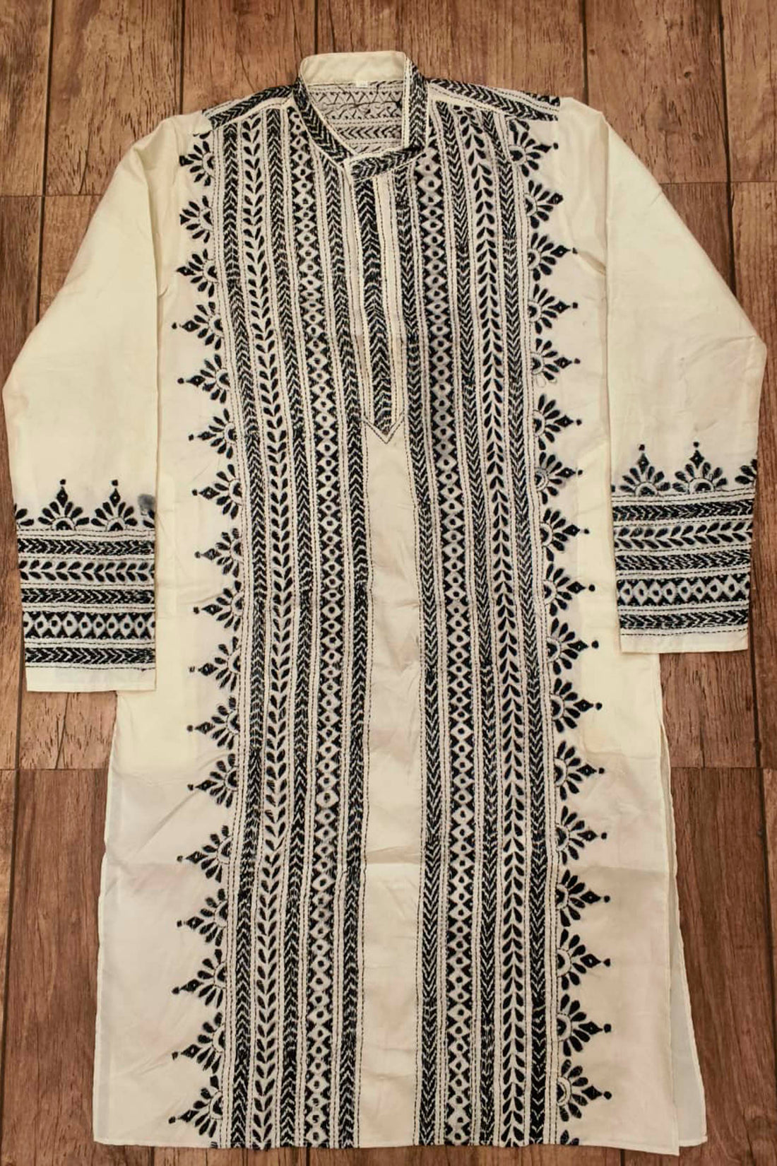 Off White Tussar with Kantha Work (Hand Embroidery) Panjabi