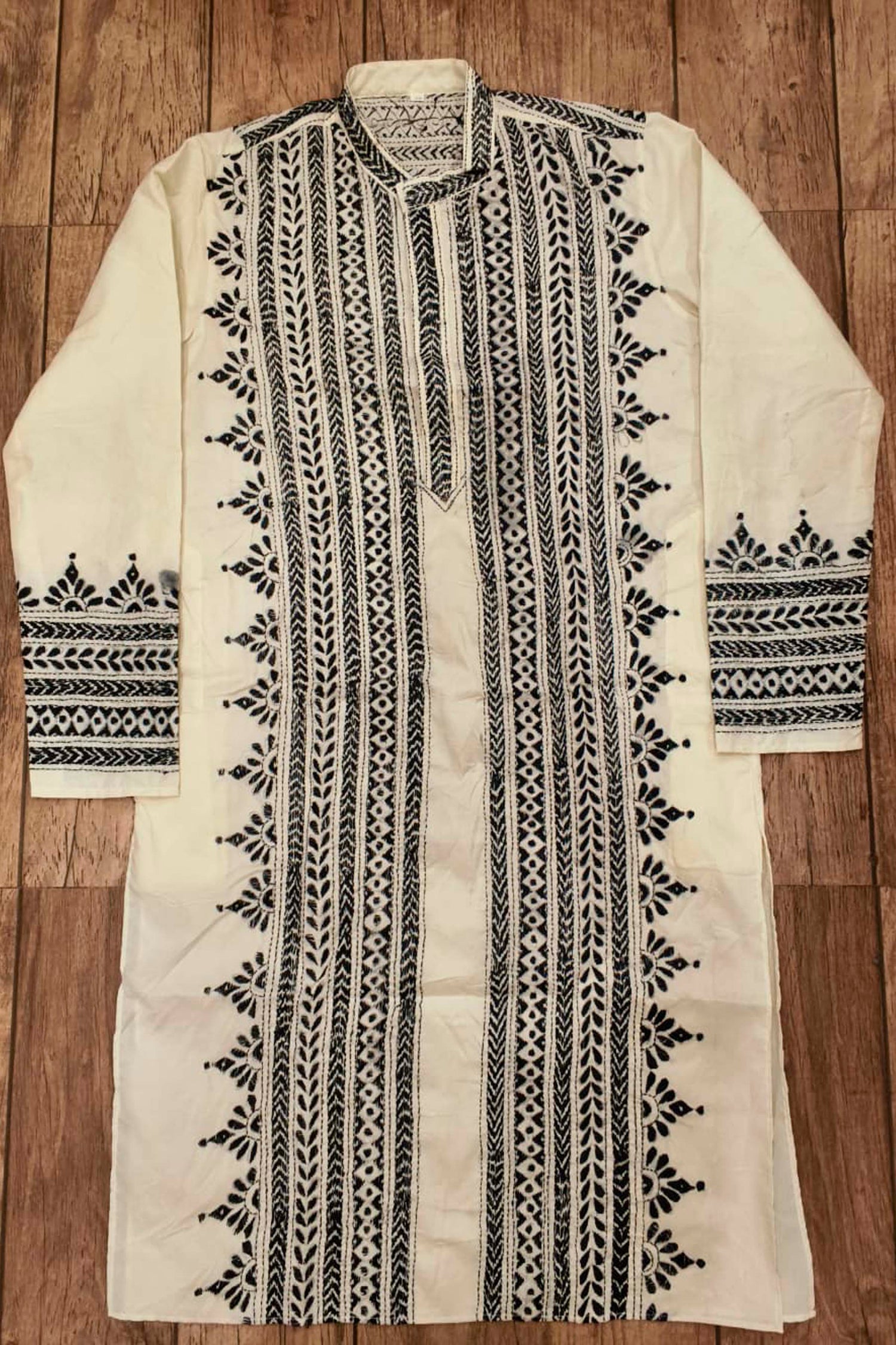 Off White Tussar with Kantha Work (Hand Embroidery) Panjabi