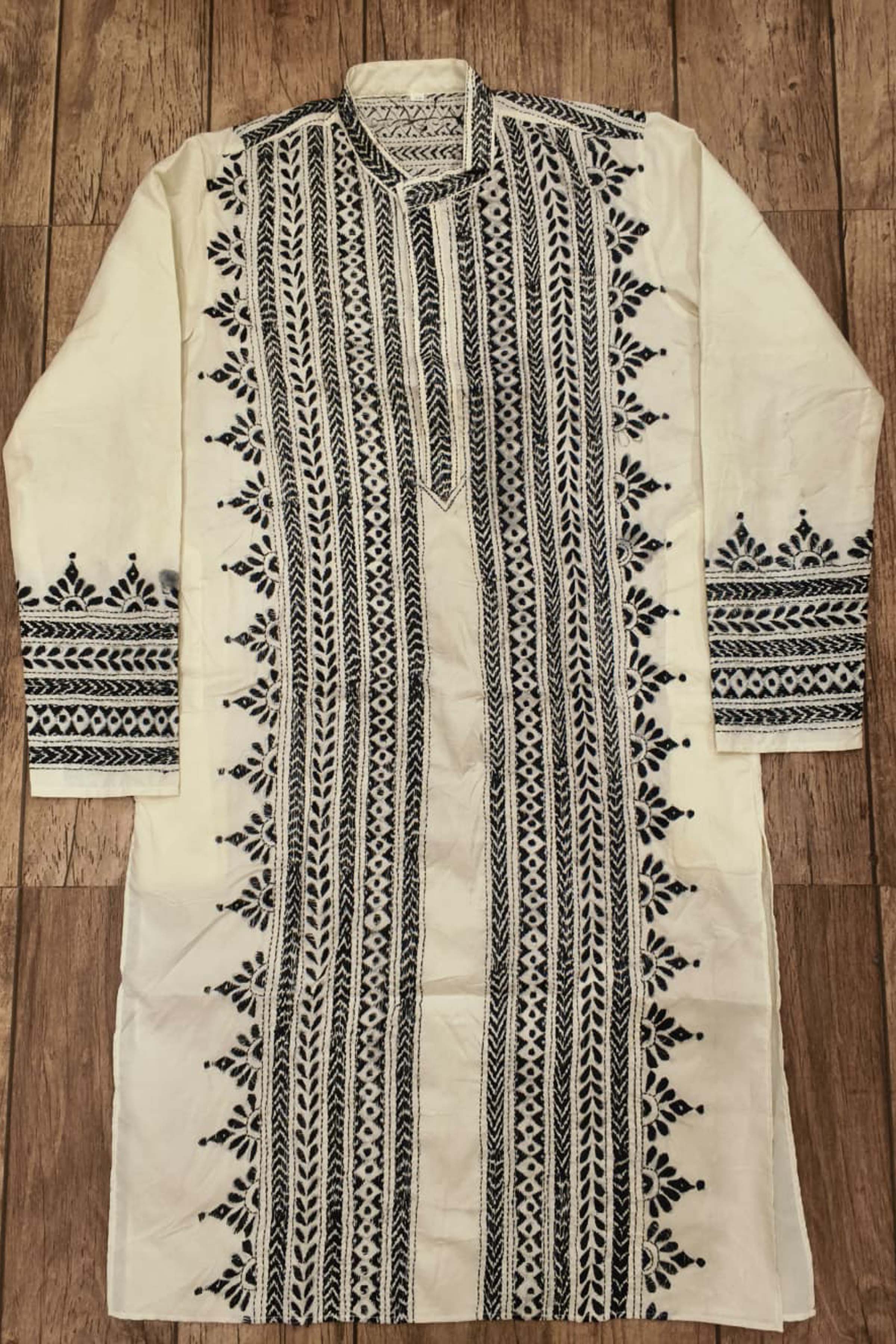 Off White Tussar with Kantha Work (Hand Embroidery) Panjabi