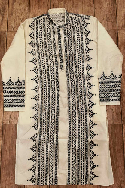 Off White Tussar with Kantha Work (Hand Embroidery) Panjabi