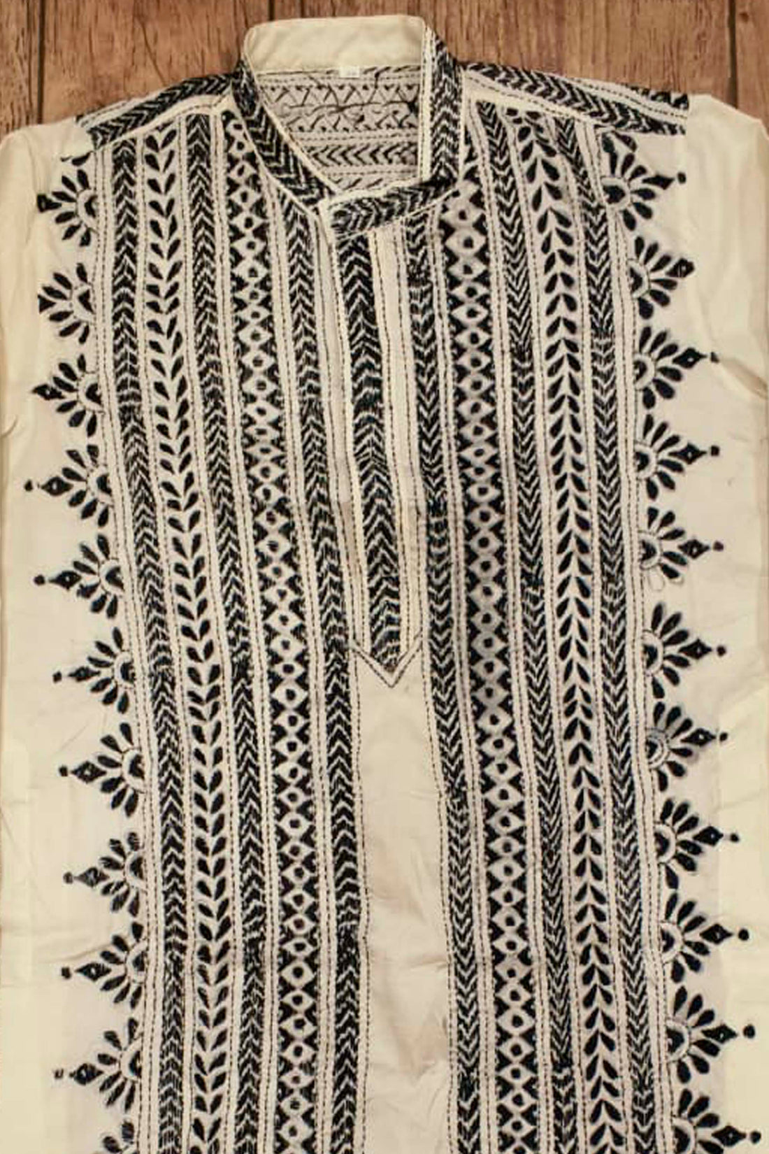 Off White Tussar with Kantha Work (Hand Embroidery) Panjabi