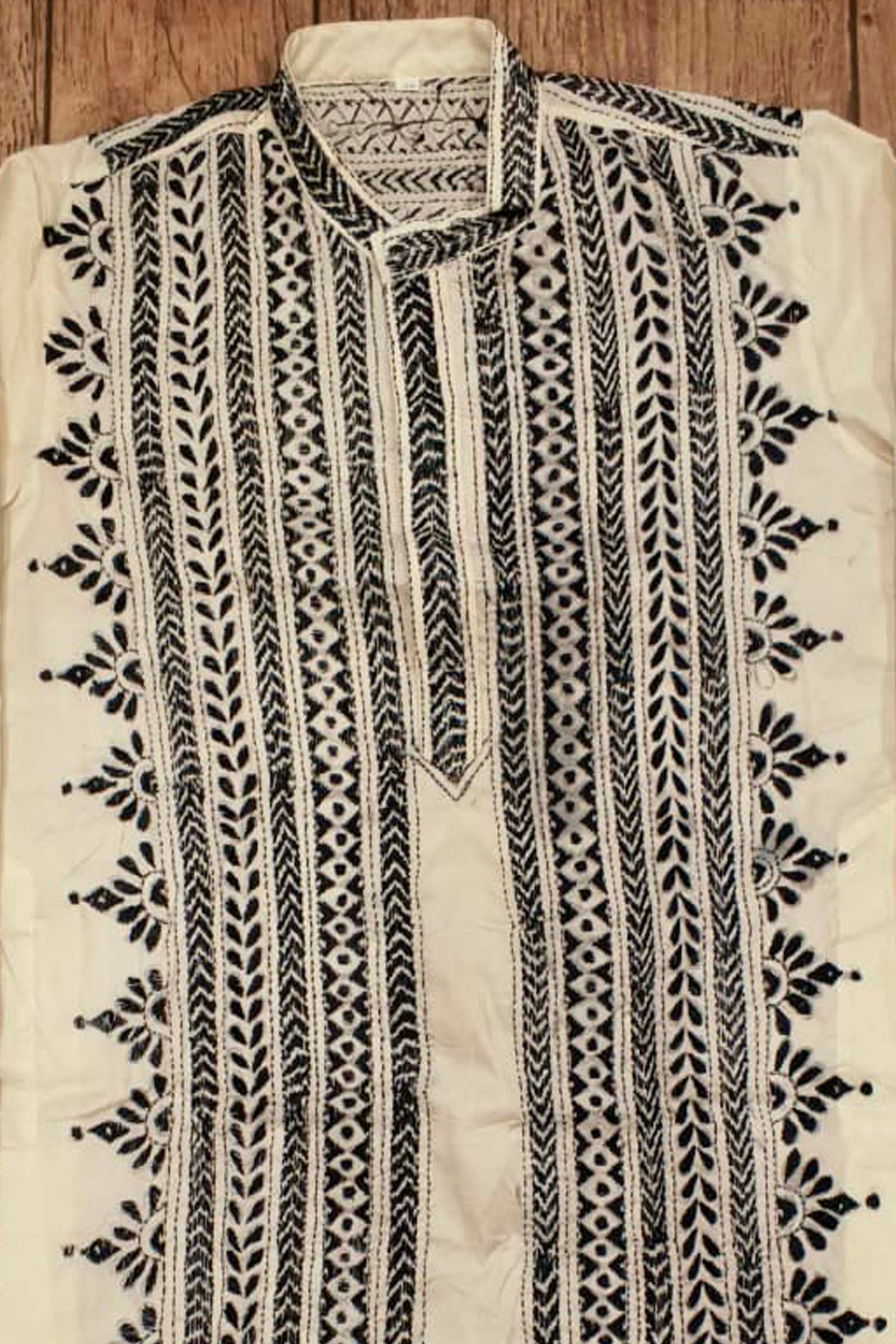 Off White Tussar with Kantha Work (Hand Embroidery) Panjabi