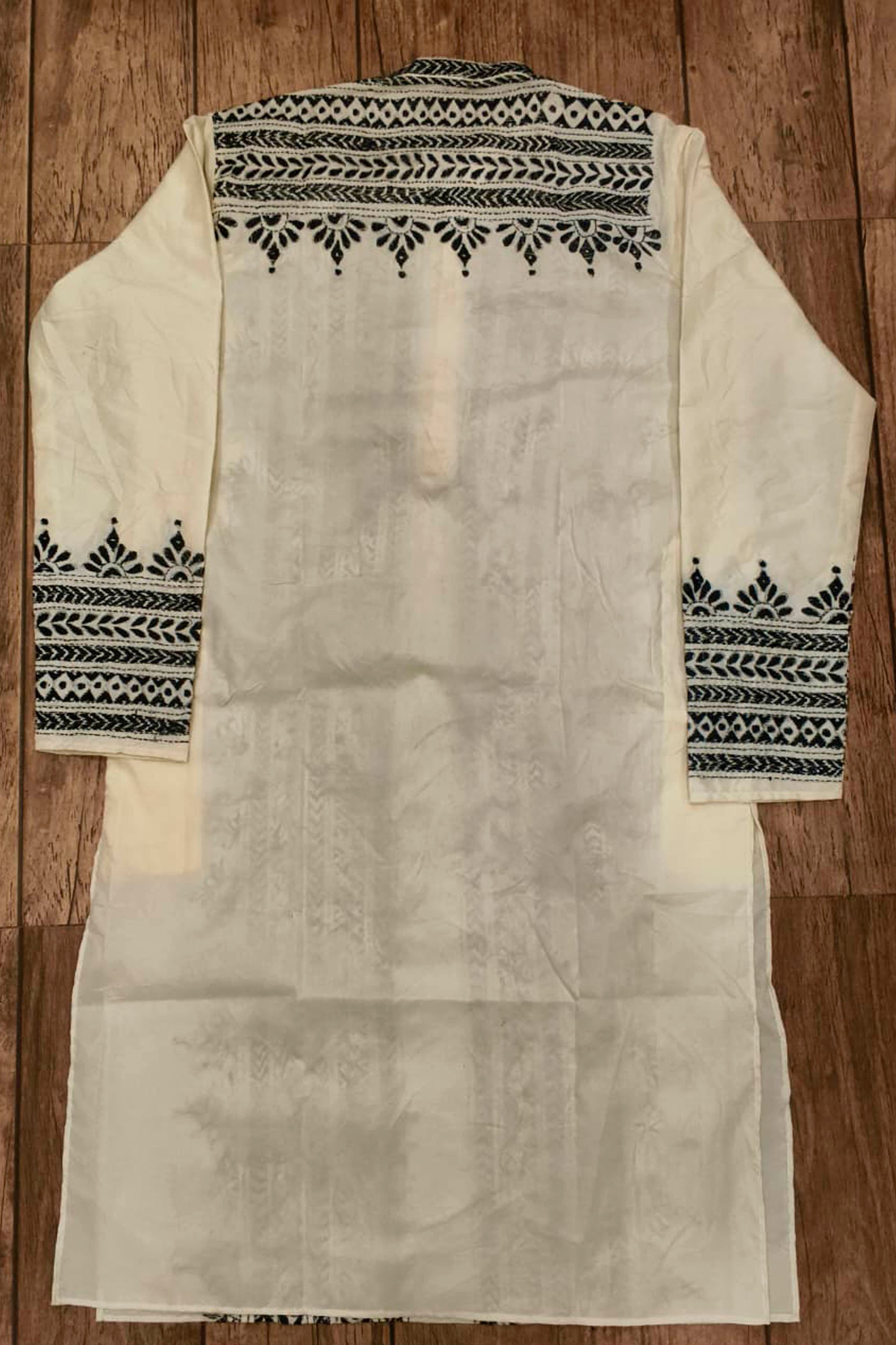 Off White Tussar with Kantha Work (Hand Embroidery) Panjabi