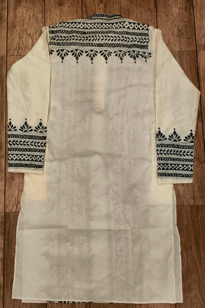 Off White Tussar with Kantha Work (Hand Embroidery) Panjabi