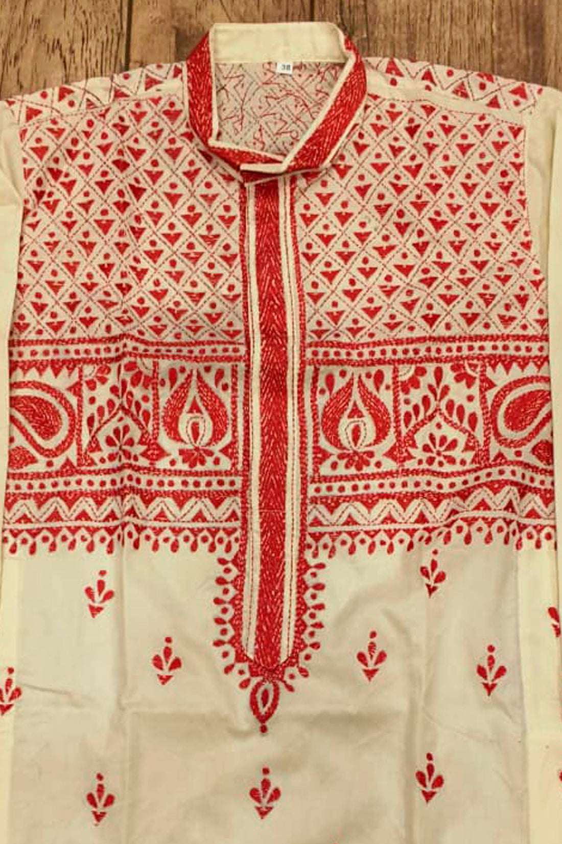 Off White Tussar with Kantha Work (Hand Embroidery) Panjabi