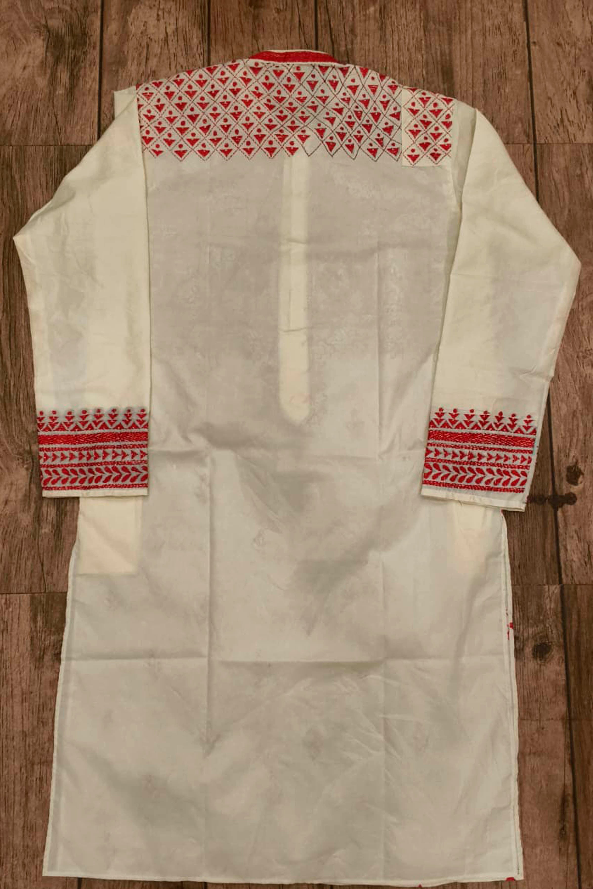 Off White Tussar with Kantha Work (Hand Embroidery) Panjabi