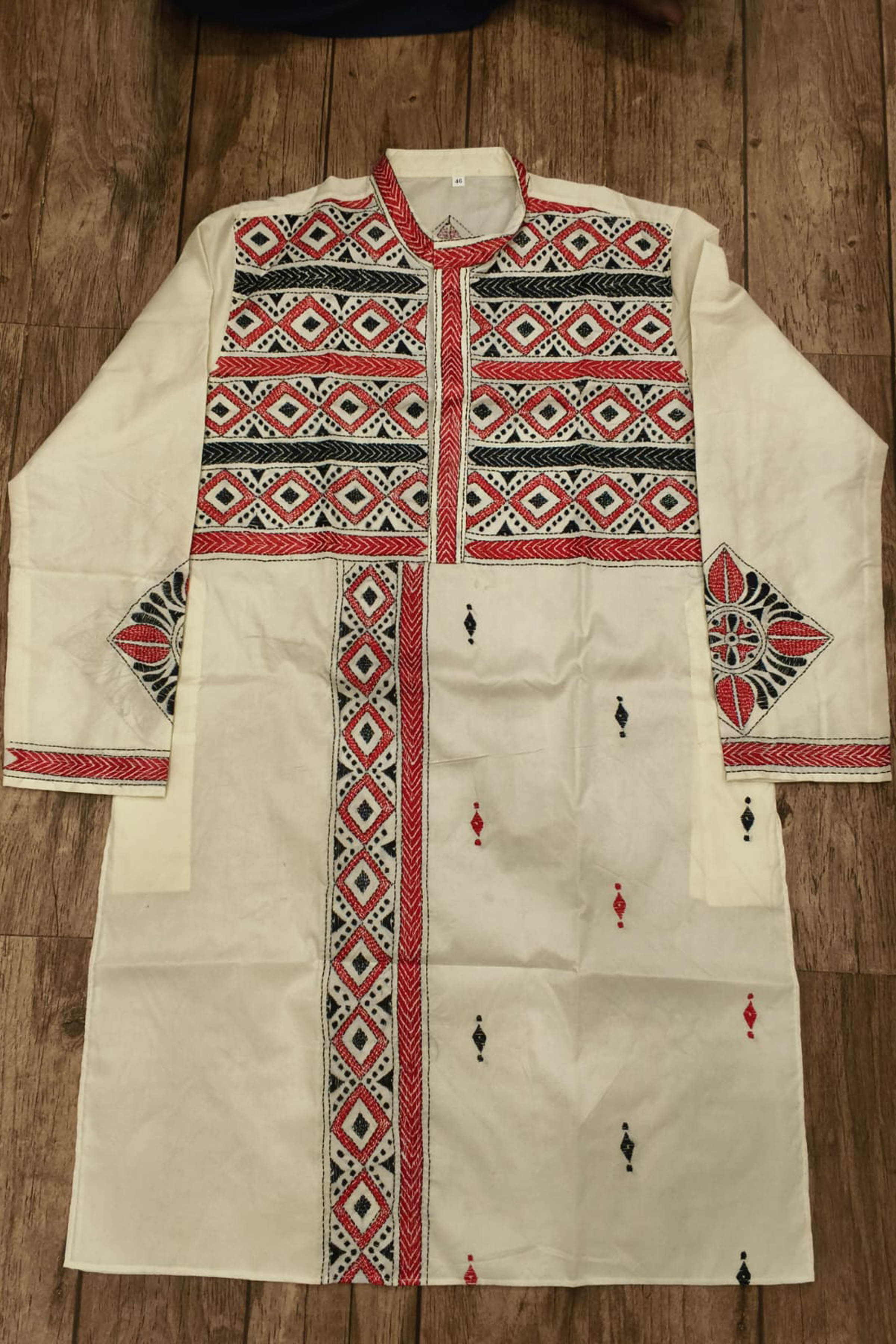 Off White Tussar with Kantha Work (Hand Embroidery) Panjabi