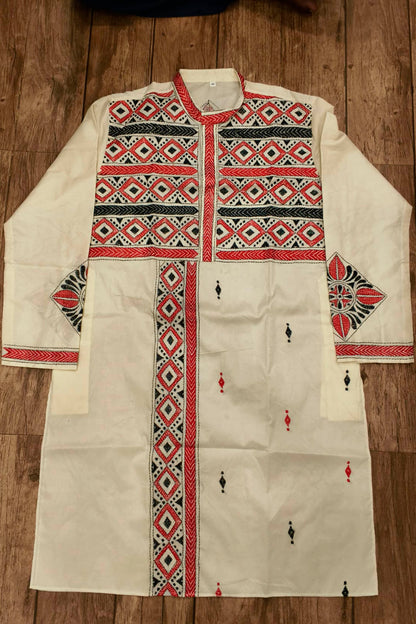 Off White Tussar with Kantha Work (Hand Embroidery) Panjabi