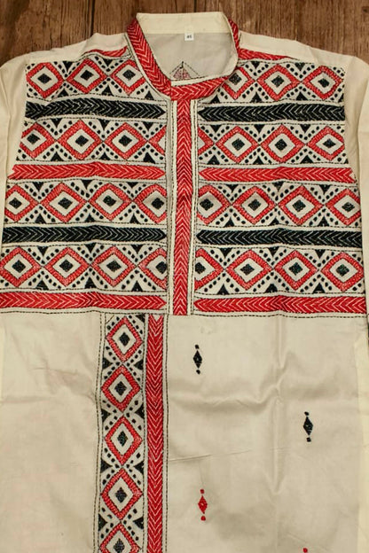 Off White Tussar with Kantha Work (Hand Embroidery) Panjabi