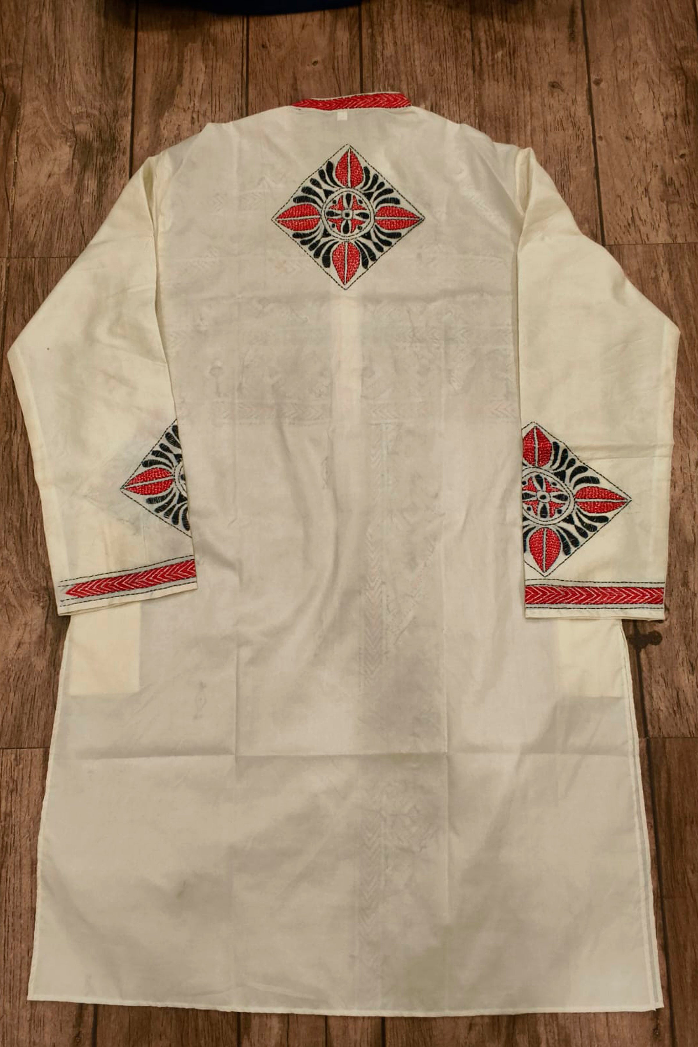 Off White Tussar with Kantha Work (Hand Embroidery) Panjabi