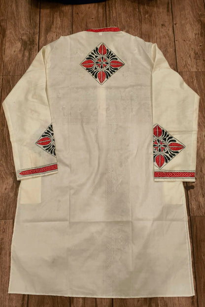 Off White Tussar with Kantha Work (Hand Embroidery) Panjabi