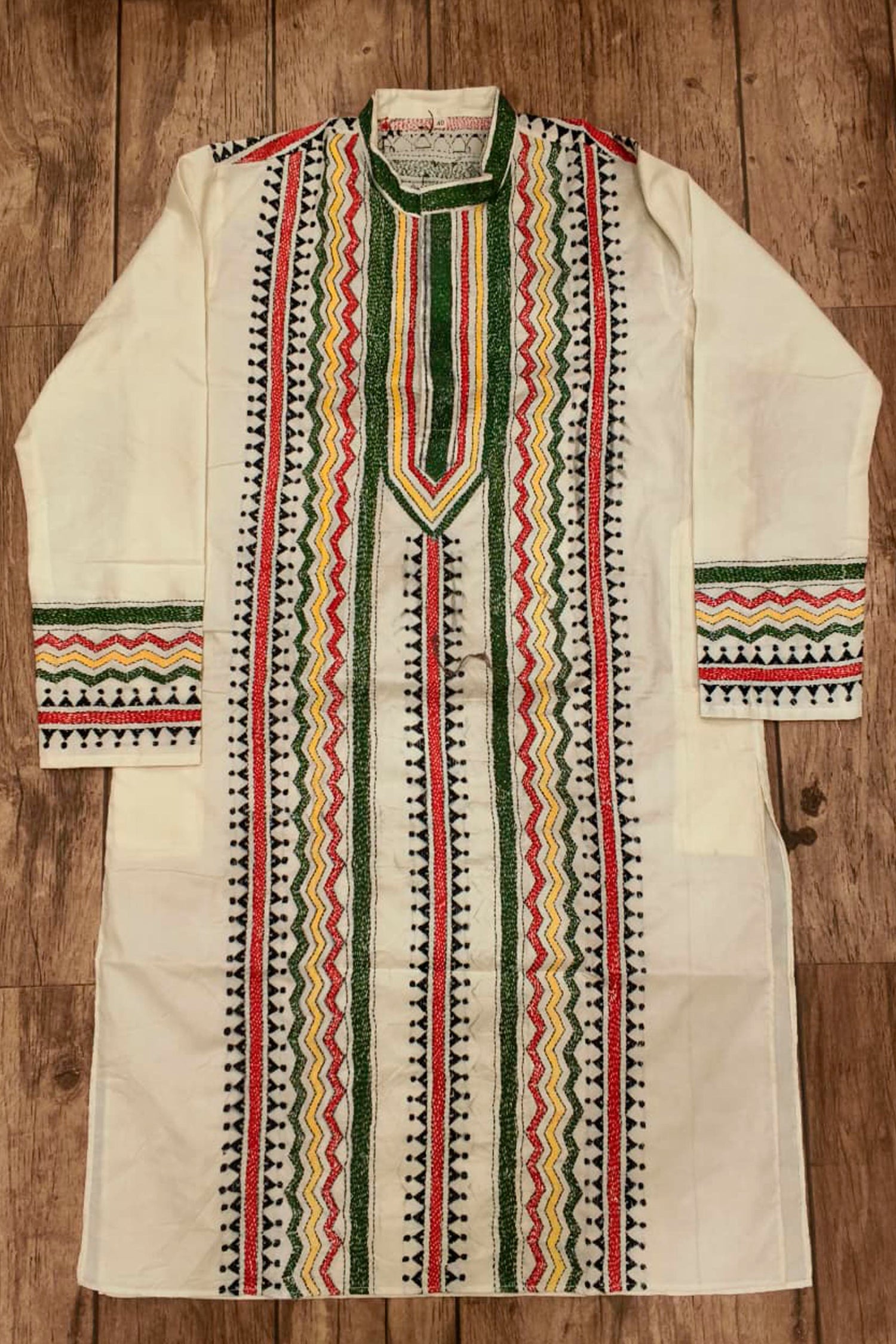 Off White Tussar with Kantha Work (Hand Embroidery) Panjabi