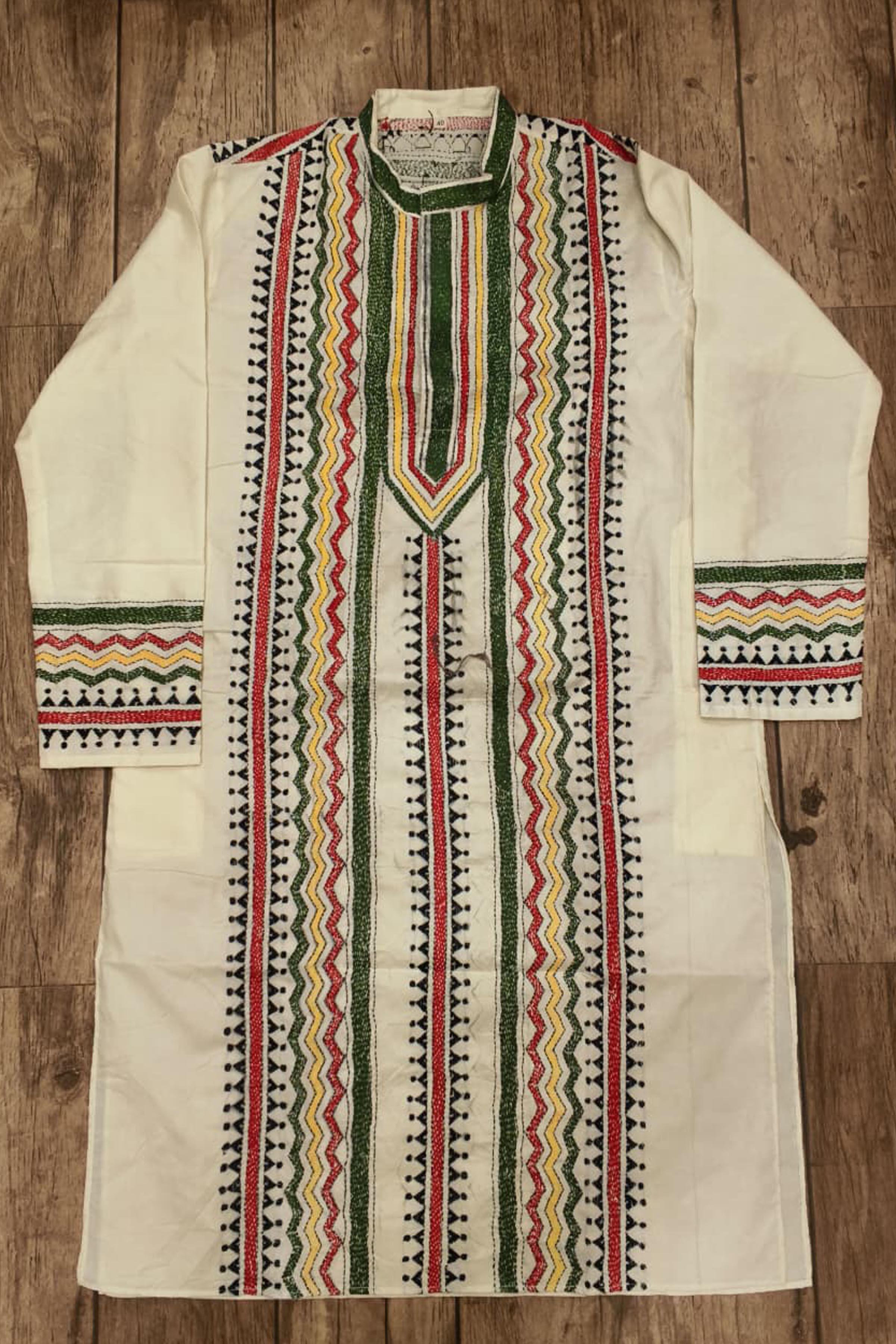 Off White Tussar with Kantha Work (Hand Embroidery) Panjabi