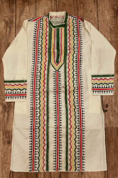 Off White Tussar with Kantha Work (Hand Embroidery) Panjabi
