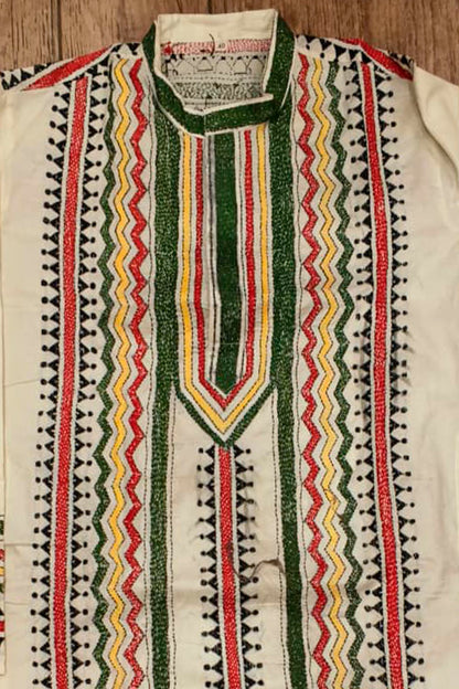 Off White Tussar with Kantha Work (Hand Embroidery) Panjabi