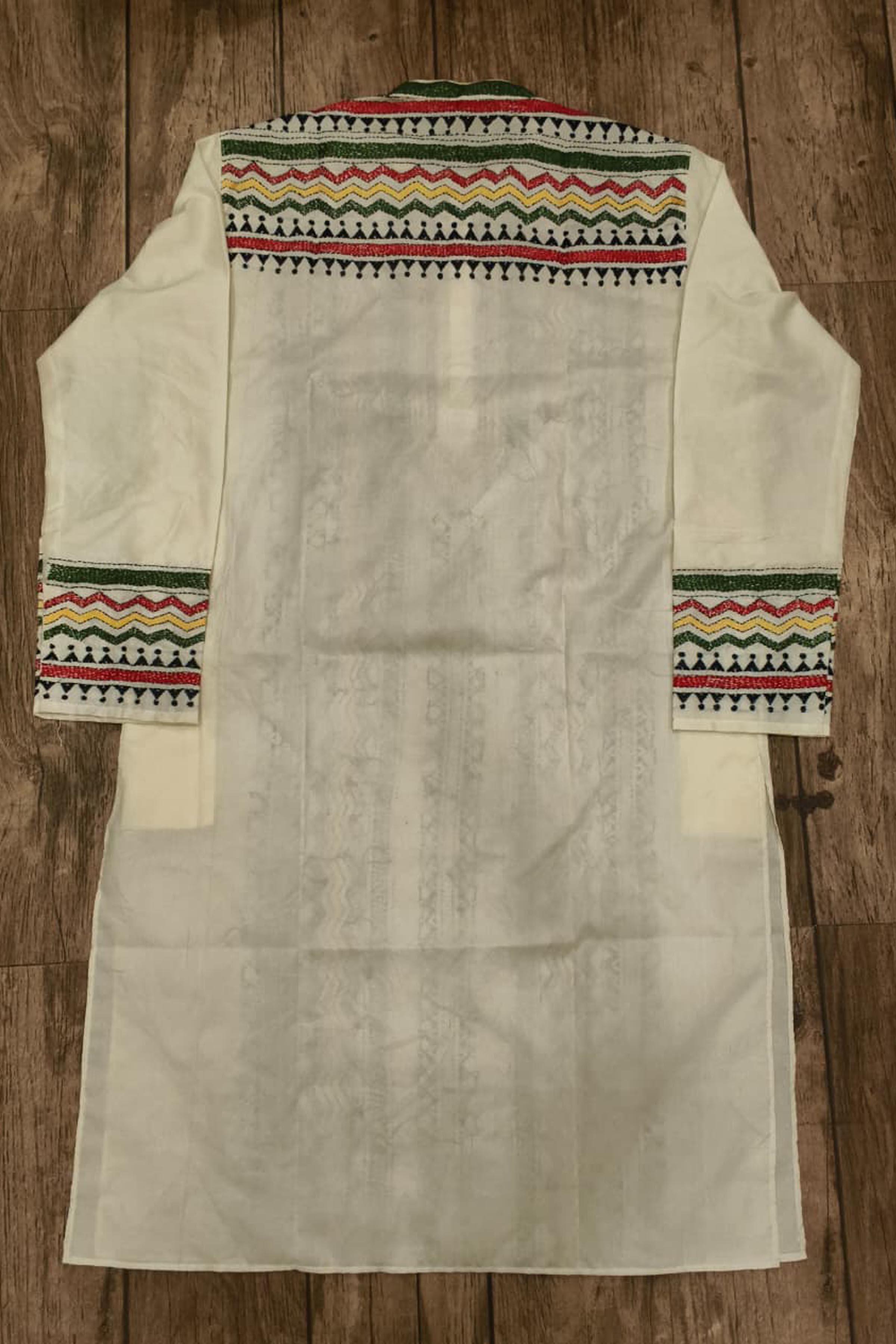 Off White Tussar with Kantha Work (Hand Embroidery) Panjabi