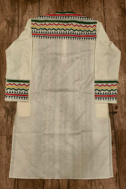 Off White Tussar with Kantha Work (Hand Embroidery) Panjabi