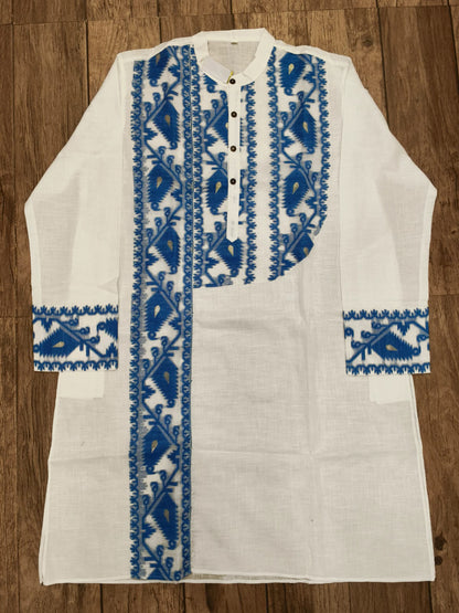 White Color Cotton with Jamdani Patch Work Panjabi