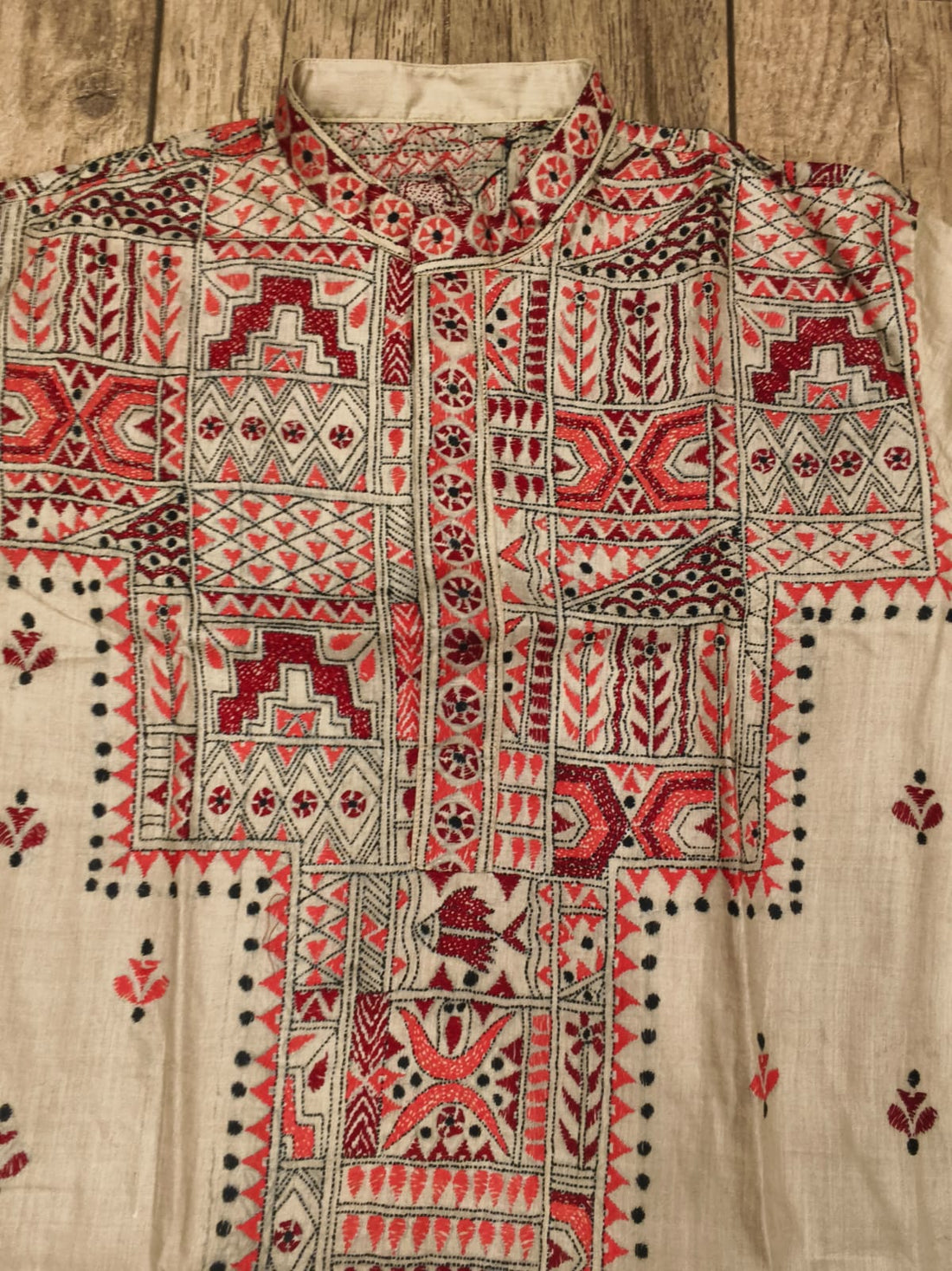 Beige Pure Tussar with Kantha Work (Hand Embroidery) Panjabi KP26375