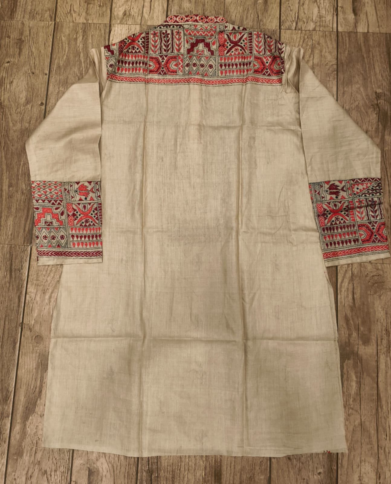 Beige Pure Tussar with Kantha Work (Hand Embroidery) Panjabi KP26375