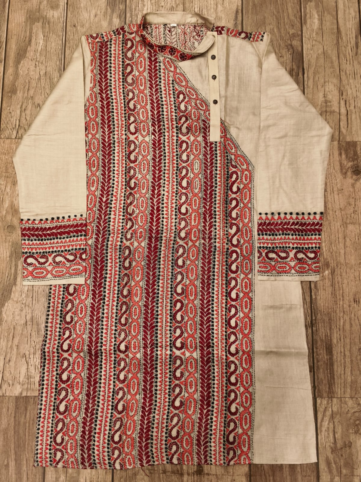 Beige Pure Tussar with Kantha Work (Hand Embroidery) Panjabi KP26376