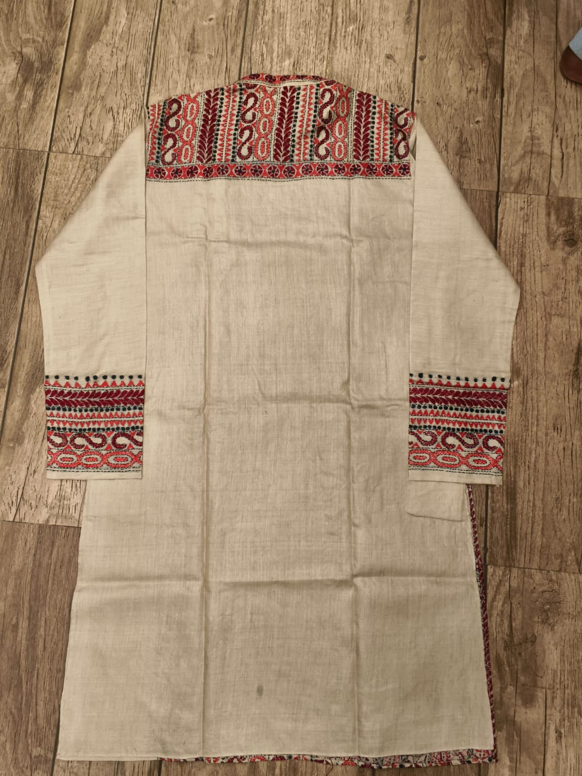 Beige Pure Tussar with Kantha Work (Hand Embroidery) Panjabi KP26376