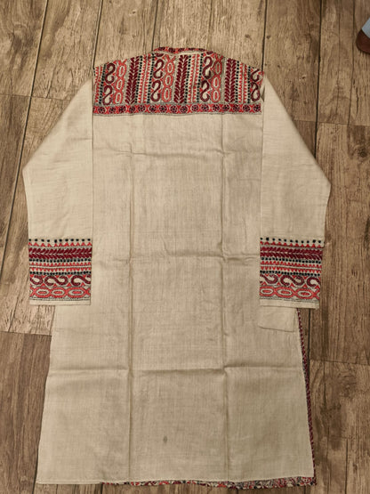 Beige Pure Tussar with Kantha Work (Hand Embroidery) Panjabi KP26376