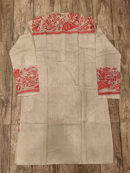 Beige Pure Tussar with Kantha Work (Hand Embroidery) Panjabi KP26377