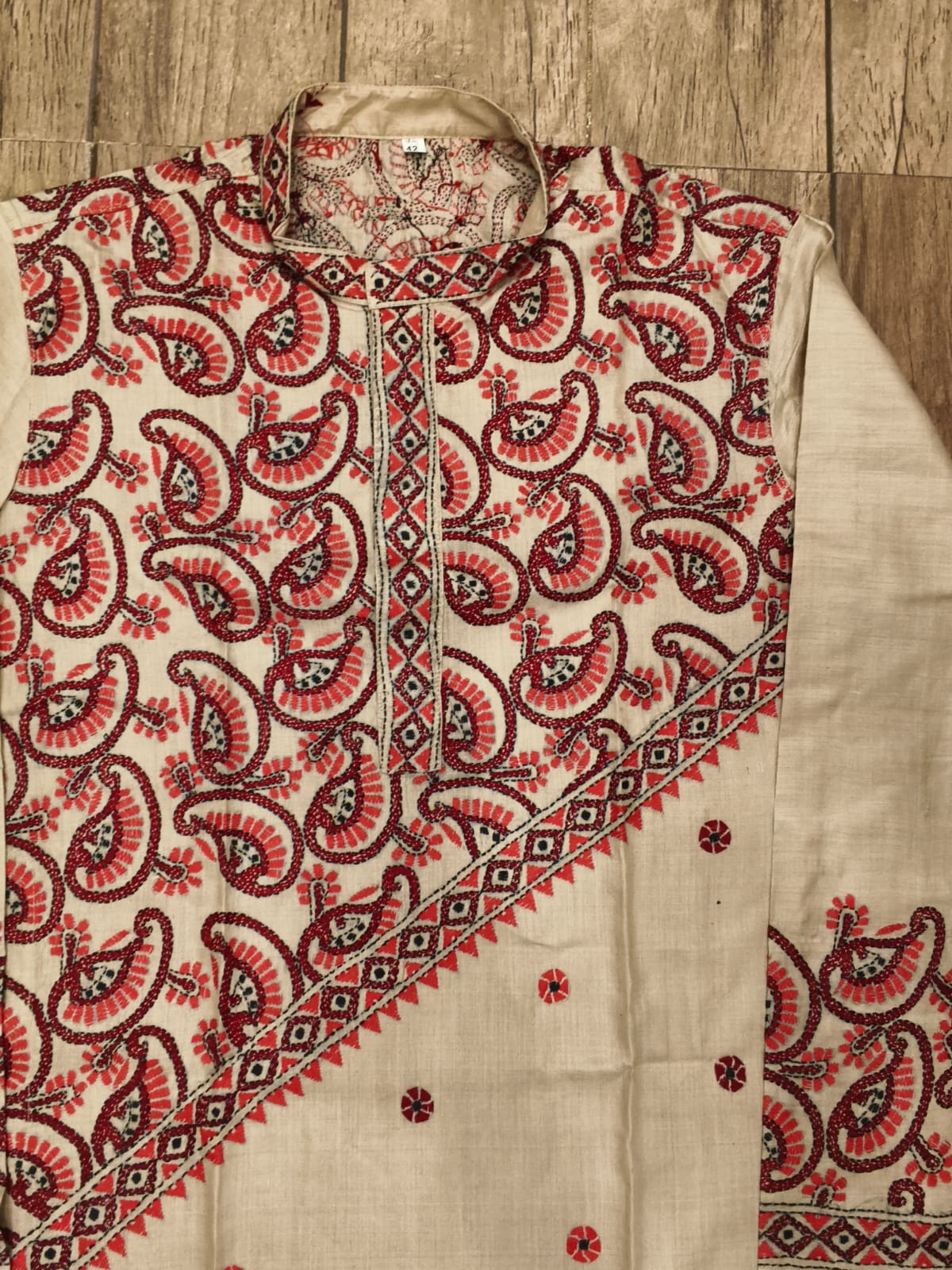 Beige Pure Tussar with Kantha Work (Hand Embroidery) Panjabi KP26378