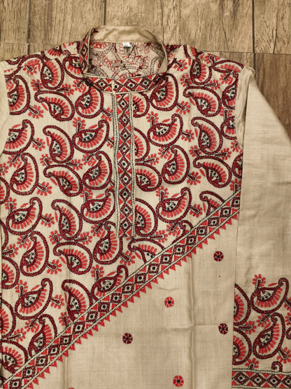 Beige Pure Tussar with Kantha Work (Hand Embroidery) Panjabi KP26378