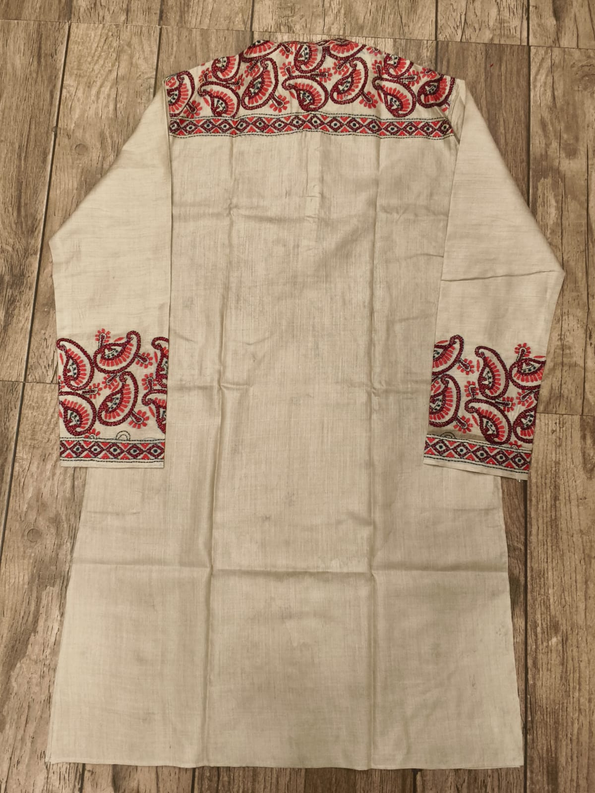 Beige Pure Tussar with Kantha Work (Hand Embroidery) Panjabi KP26378