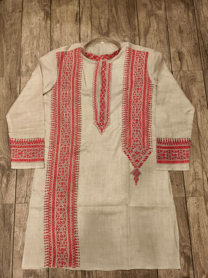 Beige Pure Tussar with Kantha Work (Hand Embroidery) Panjabi KP26379