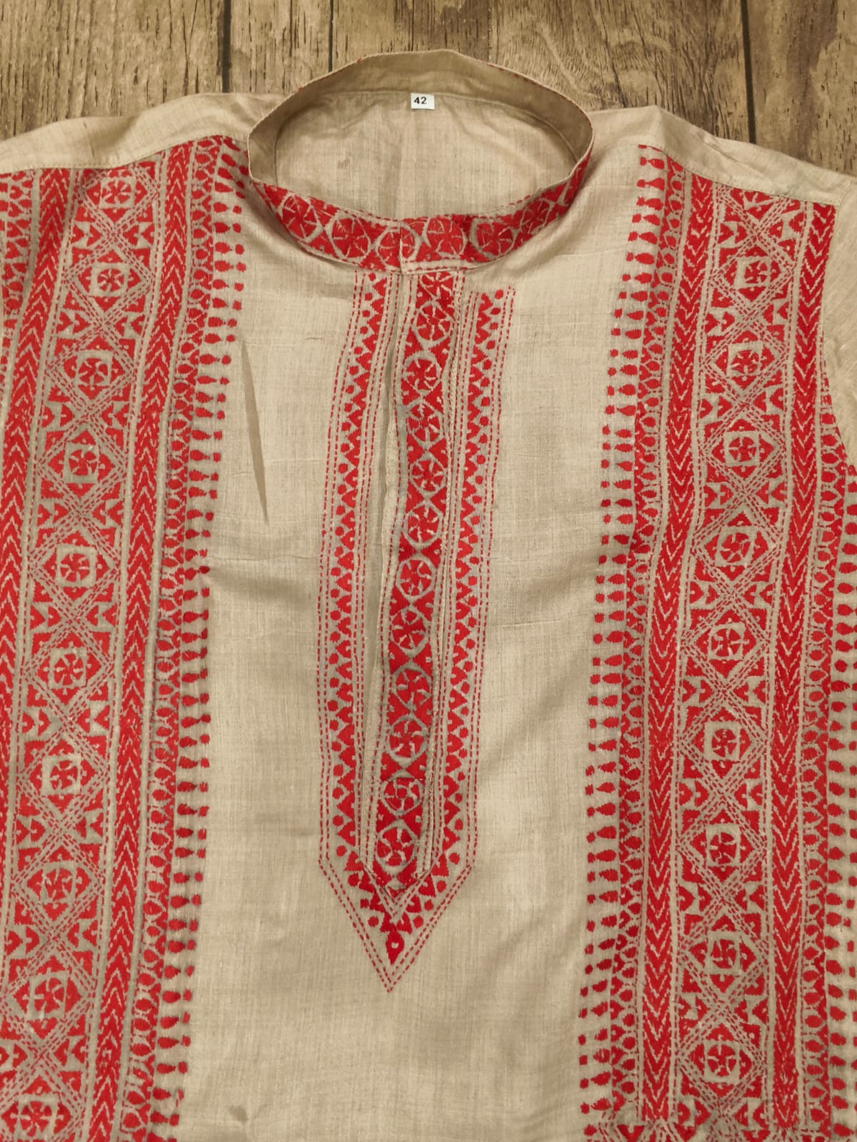 Beige Pure Tussar with Kantha Work (Hand Embroidery) Panjabi KP26379
