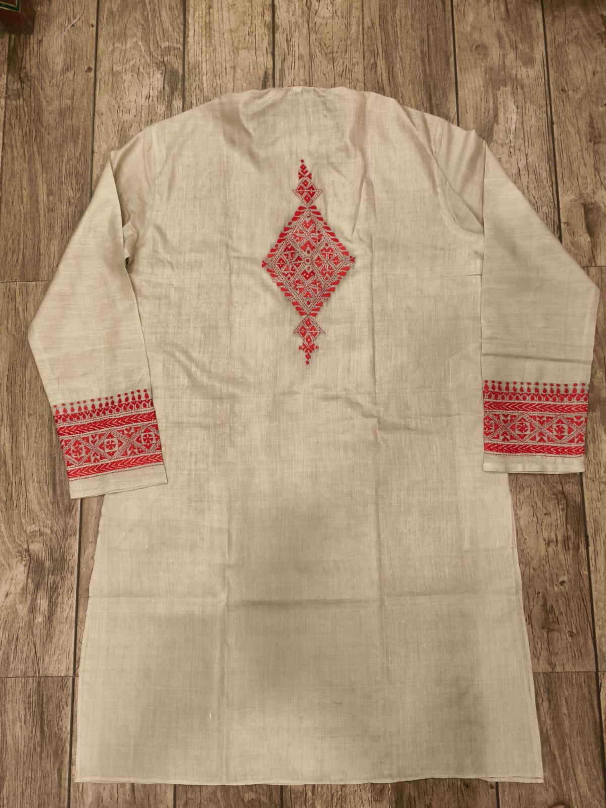 Beige Pure Tussar with Kantha Work (Hand Embroidery) Panjabi KP26379