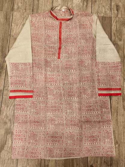 Beige Pure Tussar with Kantha Work (Hand Embroidery) Panjabi KP26380