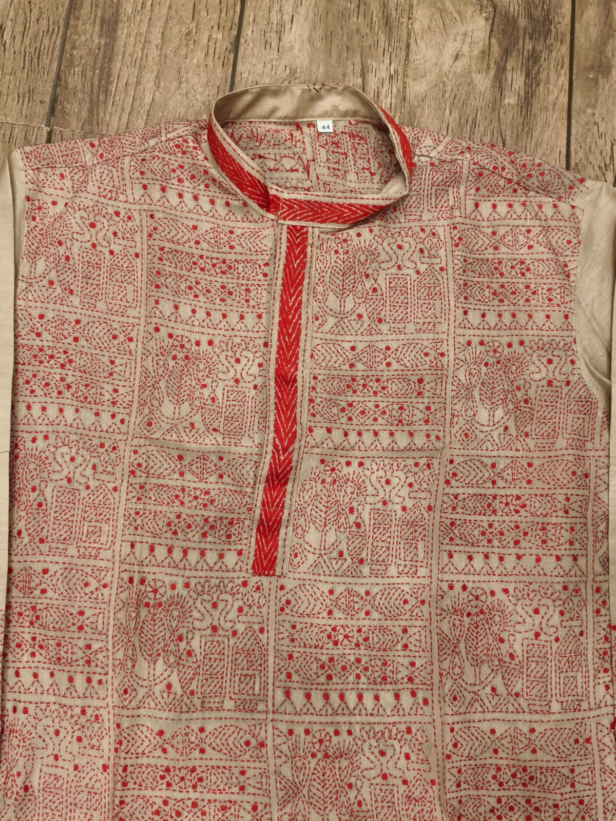 Beige Pure Tussar with Kantha Work (Hand Embroidery) Panjabi KP26380