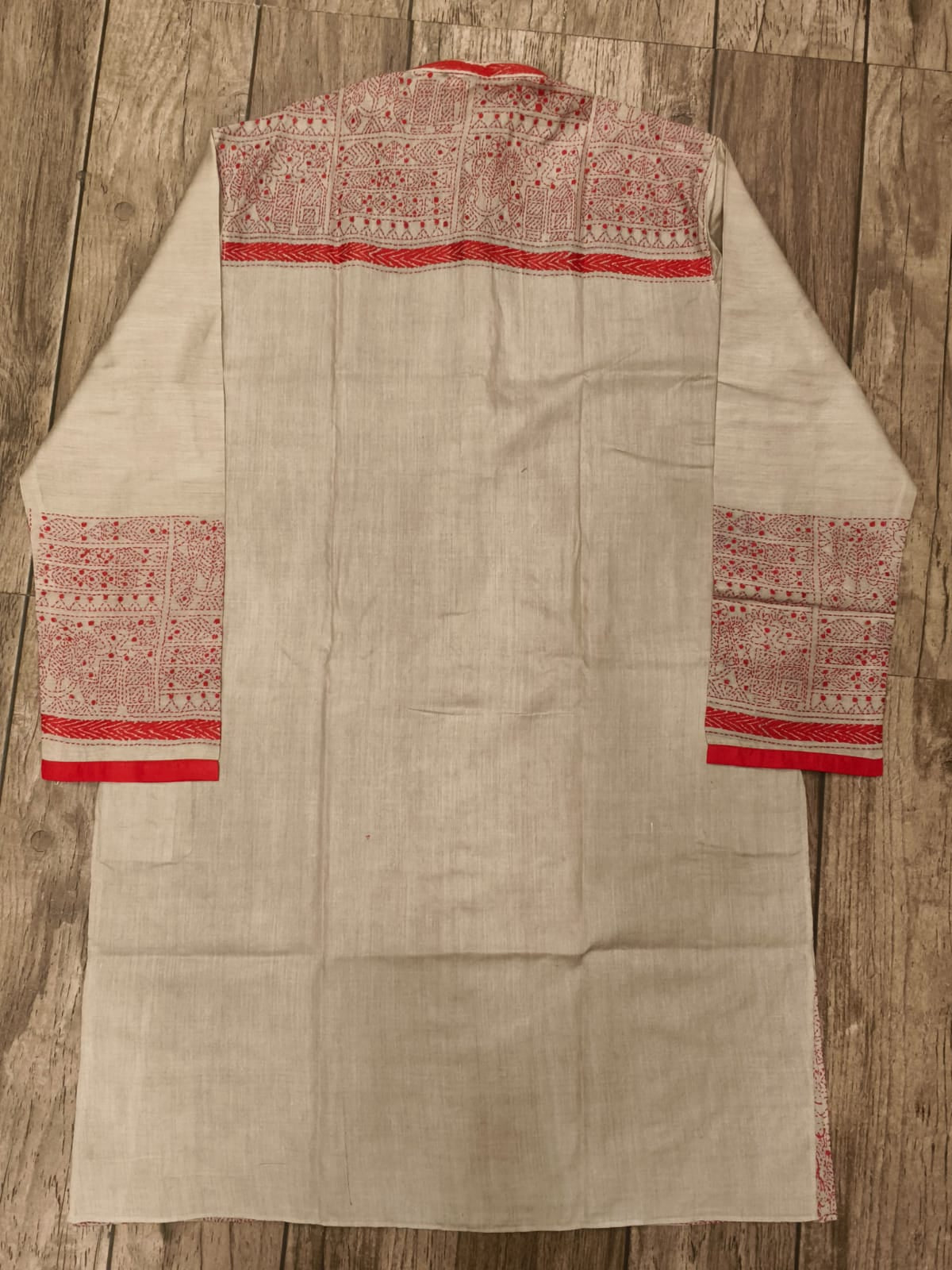 Beige Pure Tussar with Kantha Work (Hand Embroidery) Panjabi KP26380