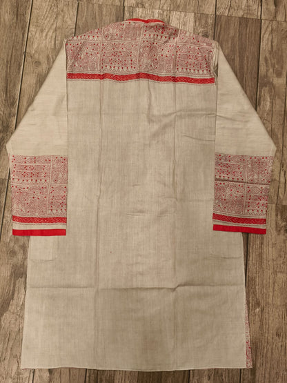 Beige Pure Tussar with Kantha Work (Hand Embroidery) Panjabi KP26380