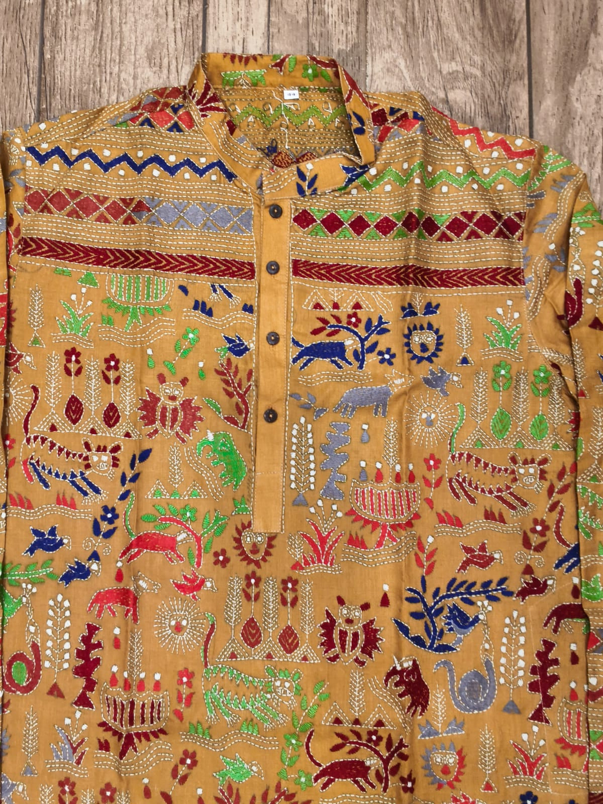 Yellow Pure Tussar with Kantha Work (Hand Embroidery) Panjabi KP26381