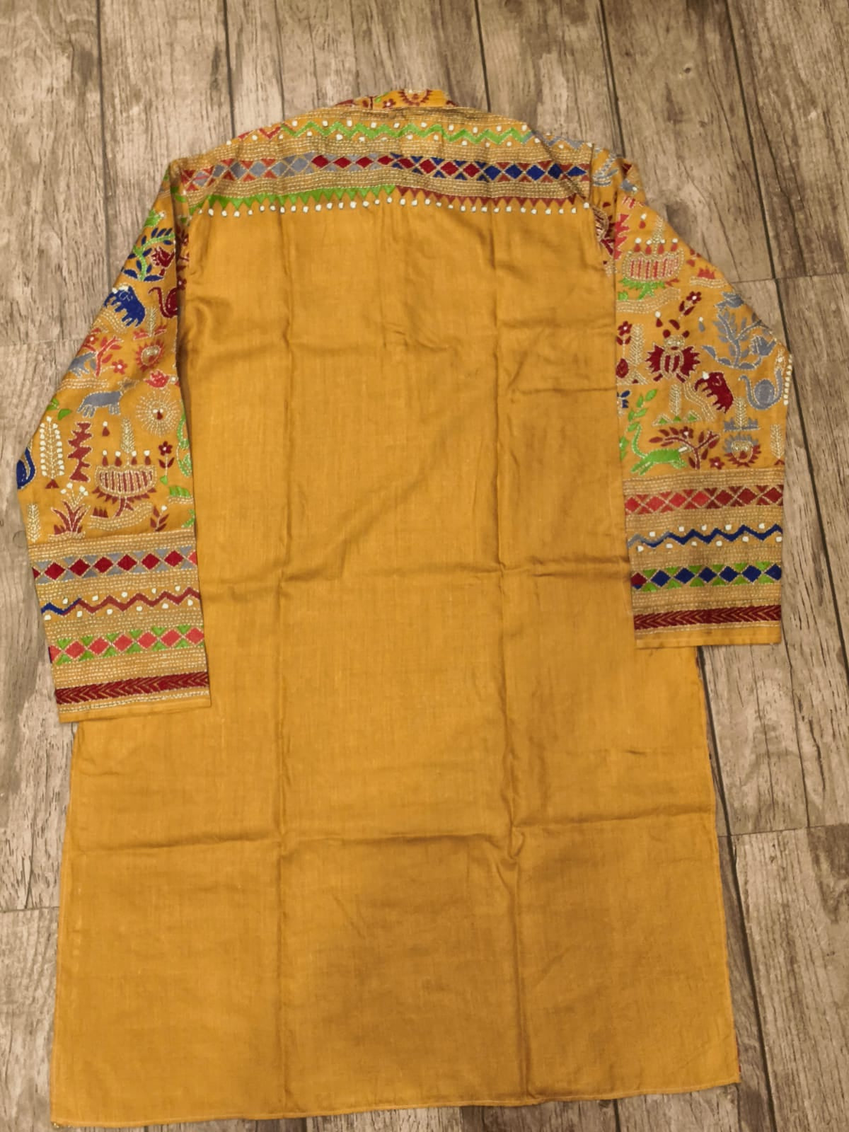 Yellow Pure Tussar with Kantha Work (Hand Embroidery) Panjabi KP26381