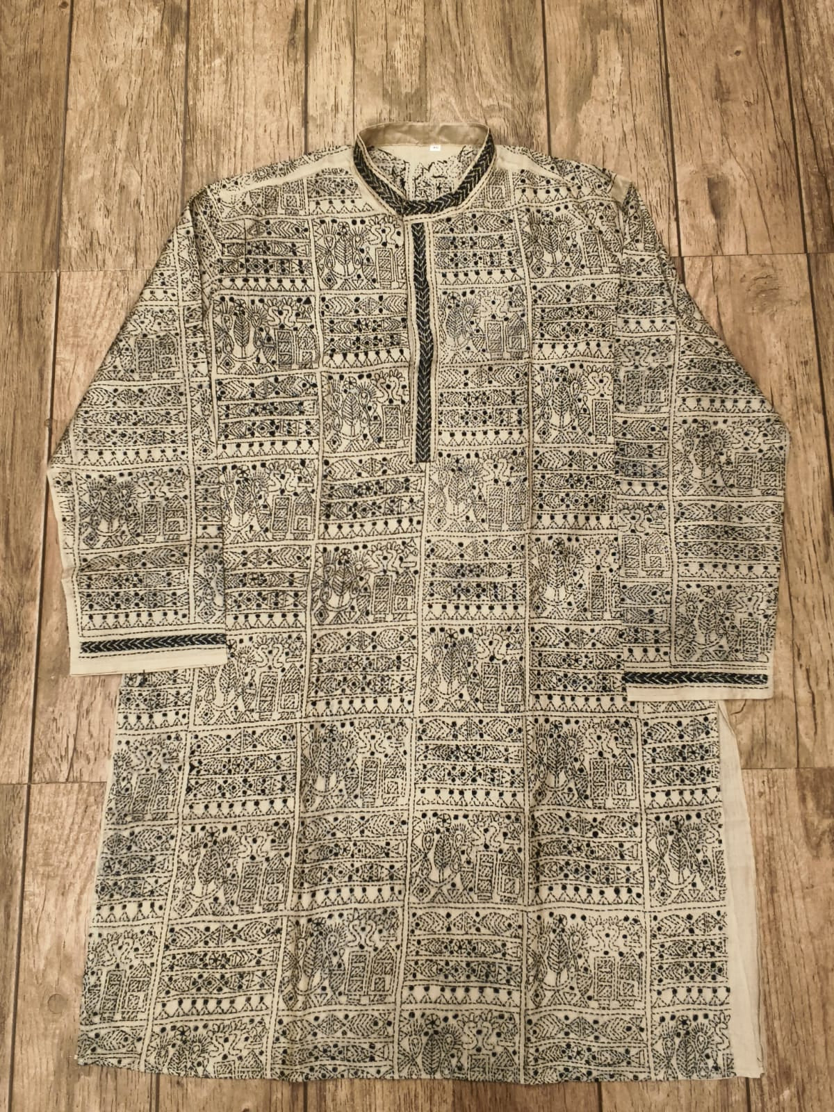 Beige Pure Tussar with Kantha Work (Hand Embroidery) Panjabi KP26382