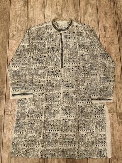 Beige Pure Tussar with Kantha Work (Hand Embroidery) Panjabi KP26382