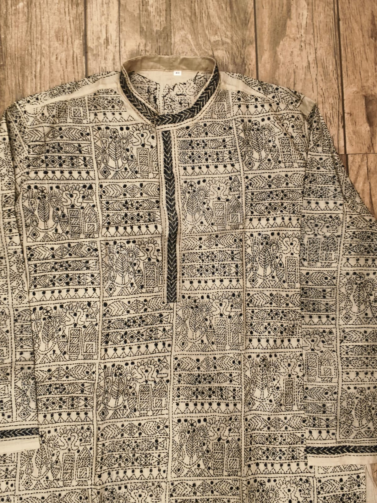 Beige Pure Tussar with Kantha Work (Hand Embroidery) Panjabi KP26382