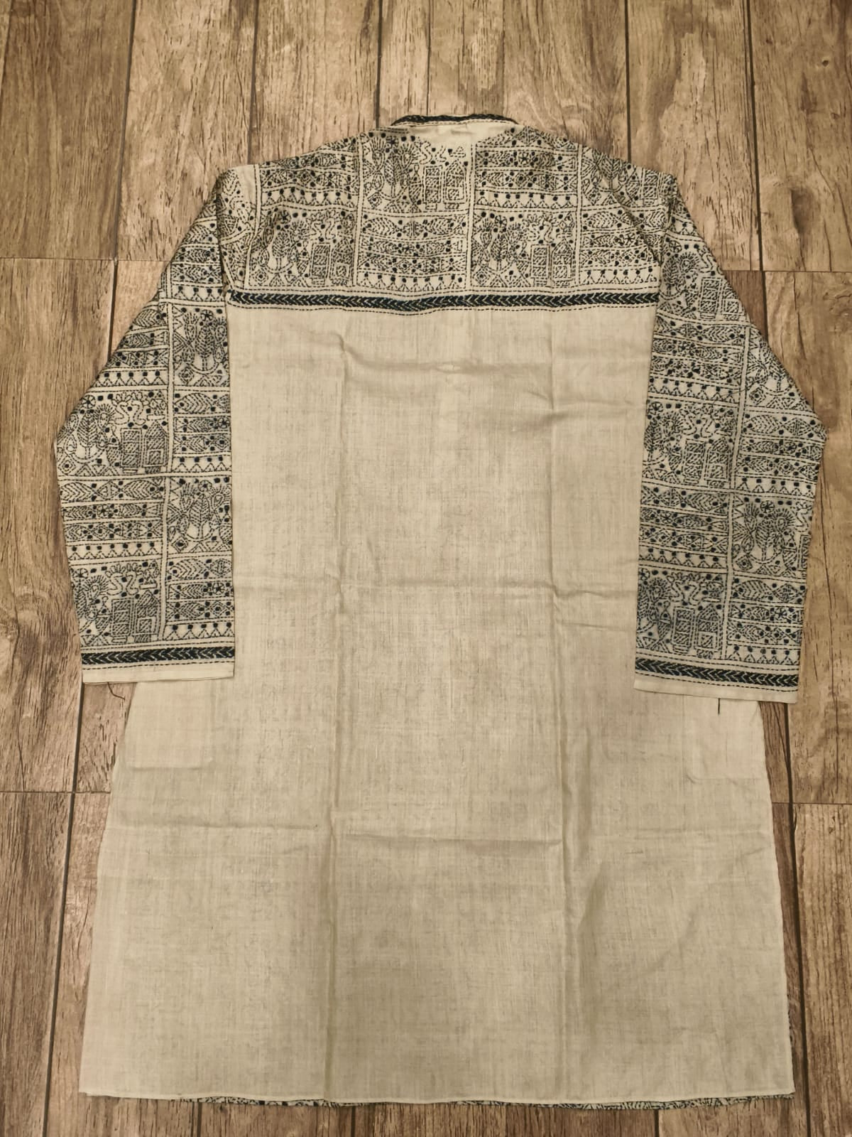 Beige Pure Tussar with Kantha Work (Hand Embroidery) Panjabi KP26382
