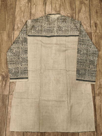 Beige Pure Tussar with Kantha Work (Hand Embroidery) Panjabi KP26382